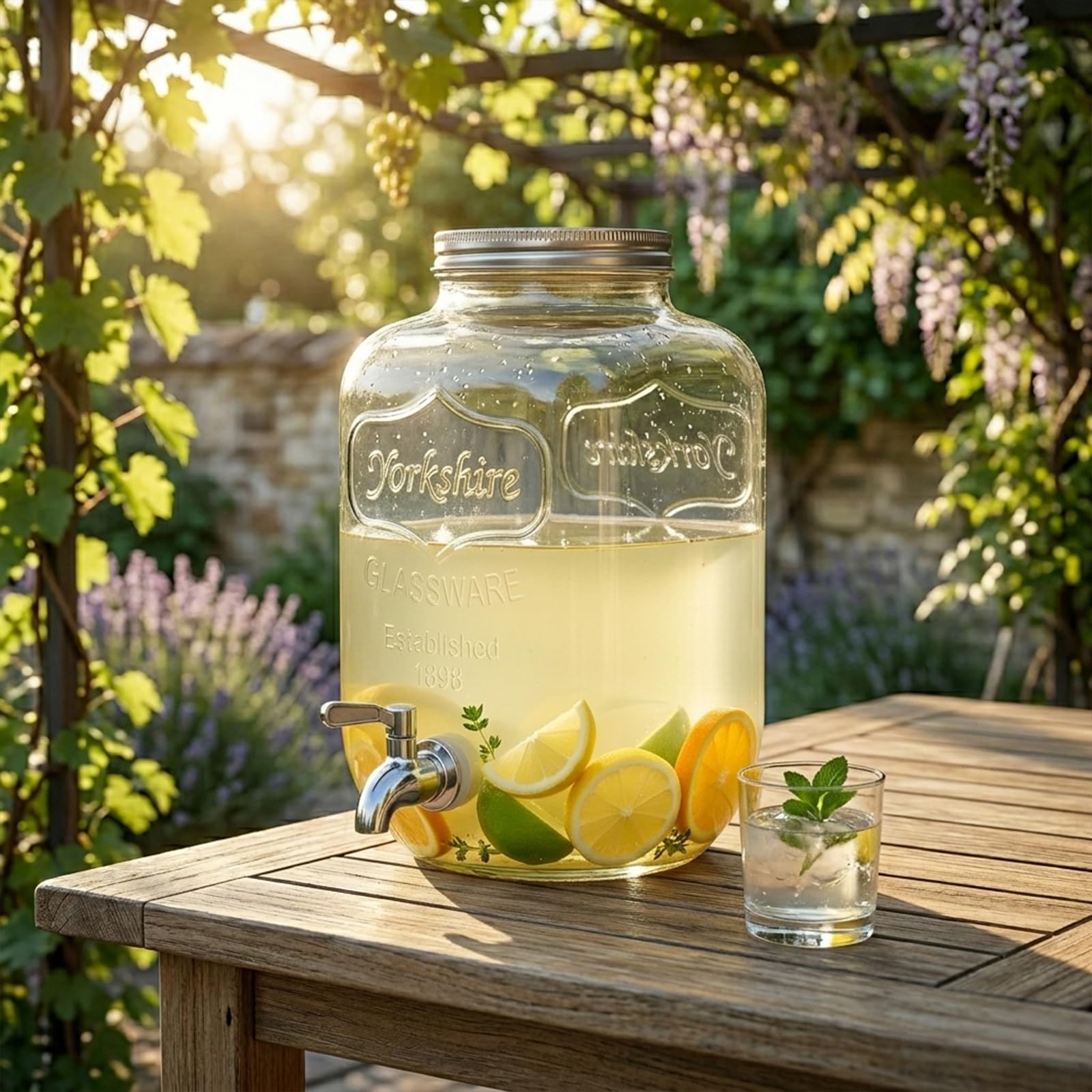 ECHTWERK Retro Getränkespender 5L, Glas, Robuster Limonadenspender mit luftdichtem Zapfhahn und Metalldeckel, ideal für Kaltgetränke auf Partys, Buffets & Feste