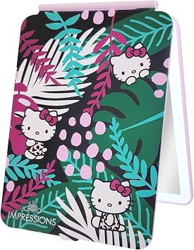 Impressions Vanity Hello Kitty Touch Pad Mini Tri-Tone Makeup Mirror with Animal Print Flip Cover and LED Strip, Travel Vanity Mirror with Touch Sensor Switch and USB Extension (Animal Pink)