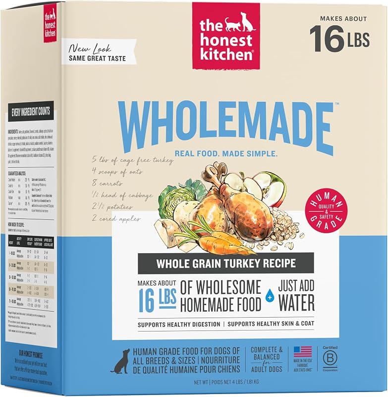 Alimento desidratado para cães adultos com peru e grãos integrais The Honest Kitchen Wholemade K4 – 1,81 kg