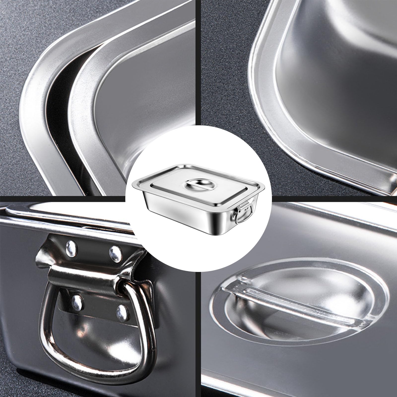 Bandeja cuadrada extra profunda de grado comercial con mango resistente, suave, resistente al óxido, para catering, portadores de alimentos a prueba de derrames