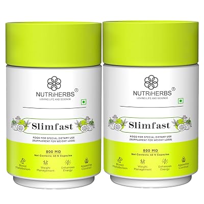 NUTRiHERBS Slimfast 800mg Capsules with Garcinia, Green Coffee, Green Tea Extract - Natural Weight Loss & Metabolism Boo