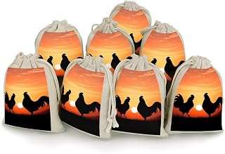 FekiLoot Animal Chickens Cotton Linen Drawstring Bags Pack of 8 | Small Jewelry Organizer Pouch Portable Gift Wrap Bags Reusable Muslin Bags for Party Favors Spice Sachet Office Home Kitchen