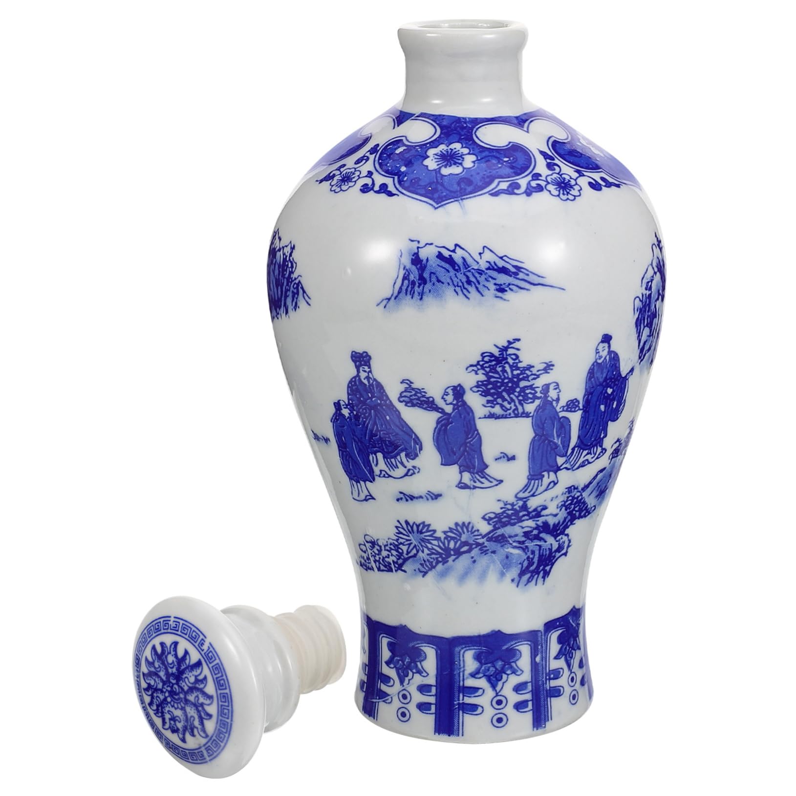 Bouteille de vin en céramique bleu et blanc Alipis, objet d'art vintage
