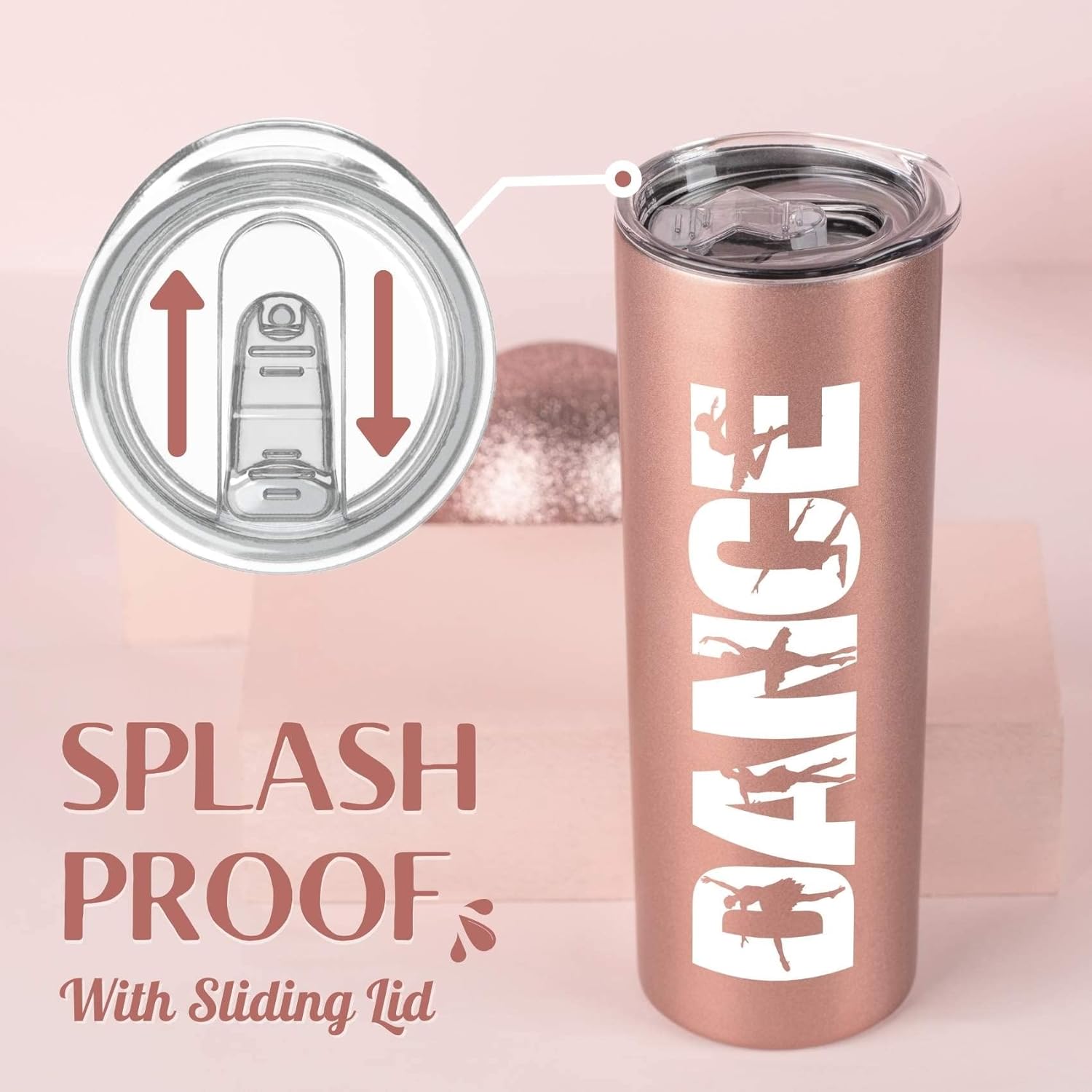 Onebttl Dancer Gifts for Girls, Teens, Her - Dance - 20oz/590ml Stainless Steel Insulated Tumbler with Straw, Lid - Dance Themed Recital Gifts for Women - (Rose gold) - Image 4