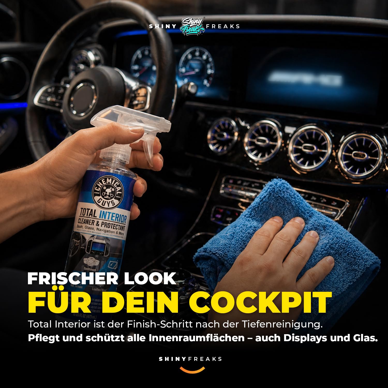 Chemical Guys Interior Detail Kit: Nonsense 473ml + Total Interior 473ml + Brush + 3 Mikrofasertücher + Handschuhe | Innenraum reinigen und pflegen | 7-teilig