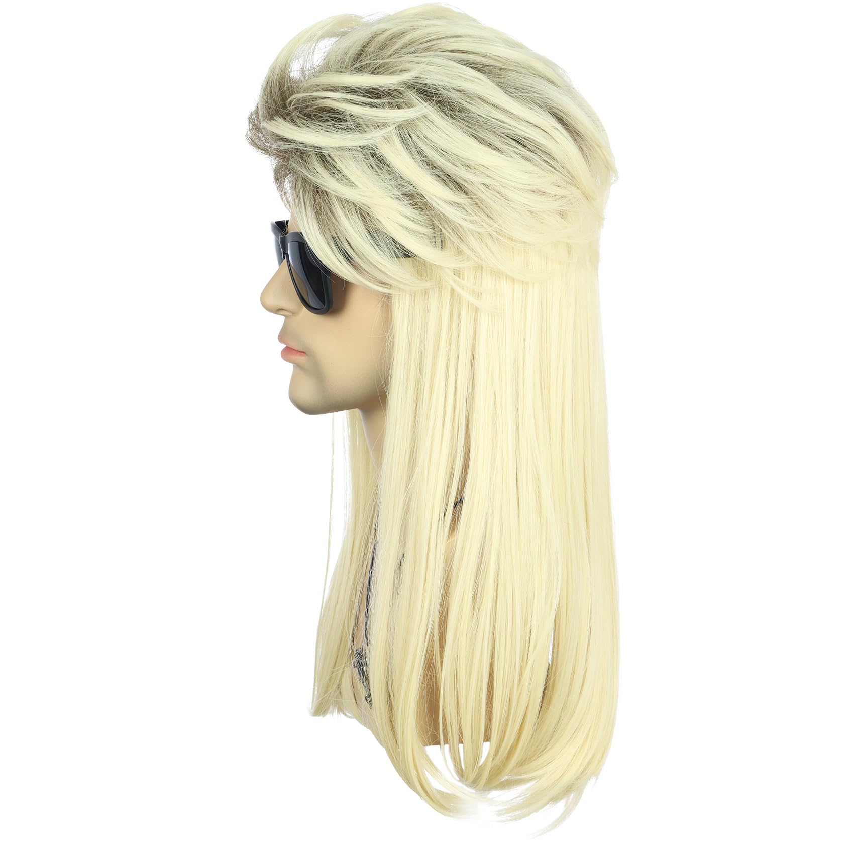 VGbeaty Men Women Long Straight Blonde Wig Mullet 70s 80s Disco Punk Rocker Wig Heat Resistant Synthetic Fiber Soft Durable Breathable Cap for Halloween Costume Fancy Party - Image 4