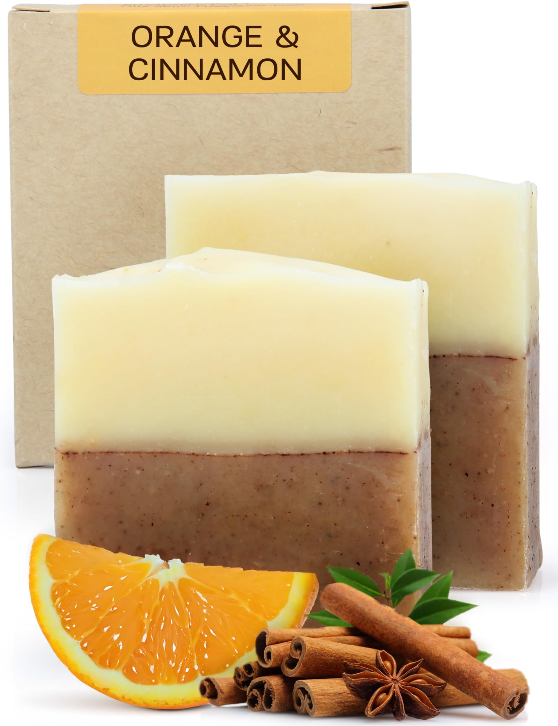 Orange Cinnamon Organic Soap Bar (Handmade, Pack of 2) - Natural, Vegan, Organic Essential Oils, Unscented Bar Soap for Oily and Acne-Prone Skin, Cruelty-Free, 4.2 Oz Each