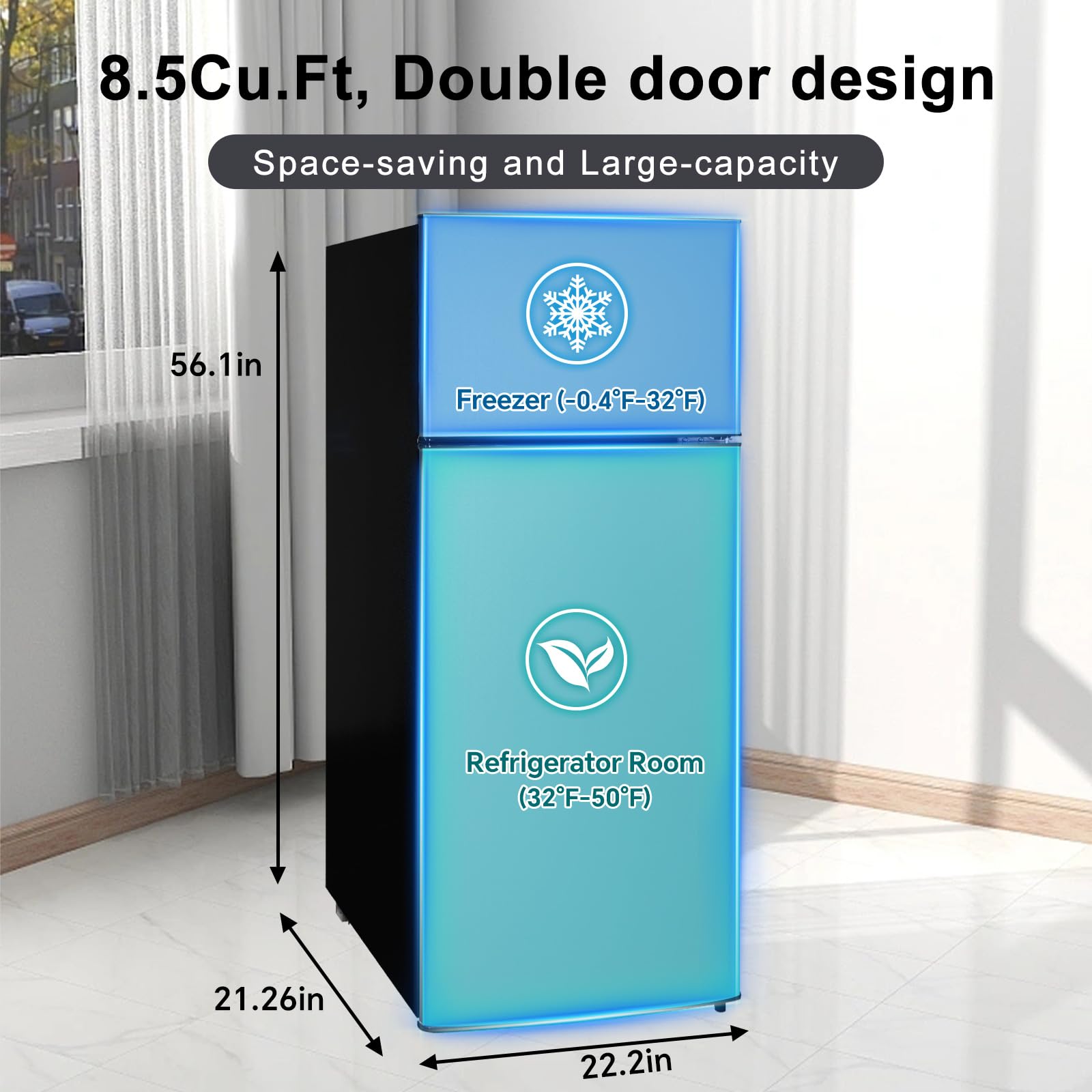 AXUTL Fridge with Freezer Refrigerator Bedroom Dorm Dark Blue/Black 8.5 Cu.ft Compact for Apartment 2-Door Design on Fridge.com