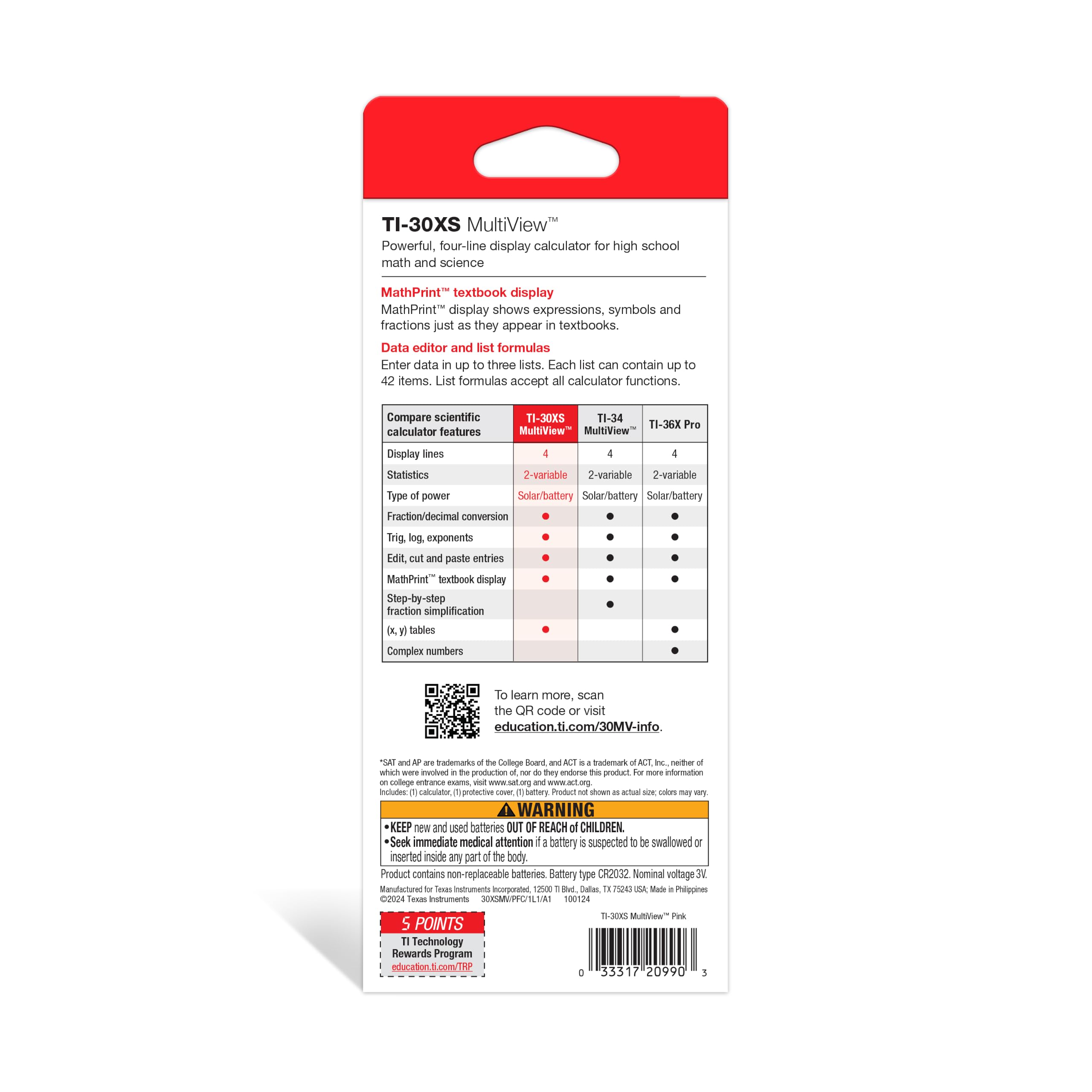 Texas Instruments TI-30XS MultiView - Calculadora científica rosa