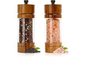 Salt and Pepper Grinder Set - Manual, Adjustable, Refillable Wooden Mills for...