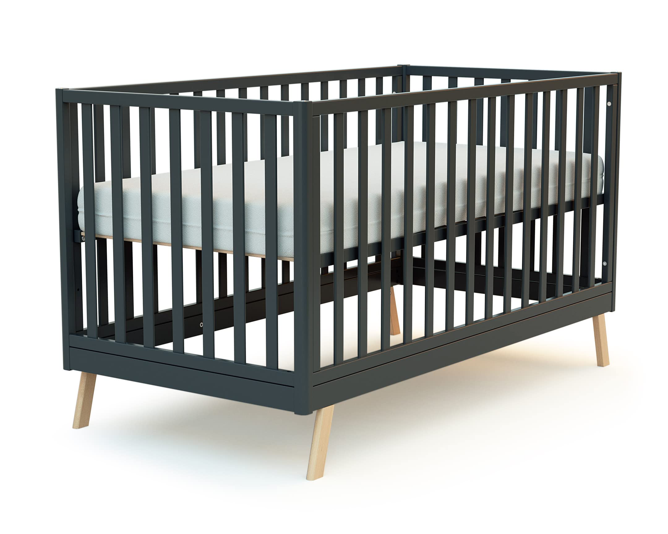 AT4 - Lit cabane bébé évolutif en bois CONFORT Gris Graphite et Hêtre Verni 70 x 140 cm|146 x 74,5 x 162,5 cm | Lit transformable junior | Sommier réglable 3 hauteurs | 100% hêtre massif