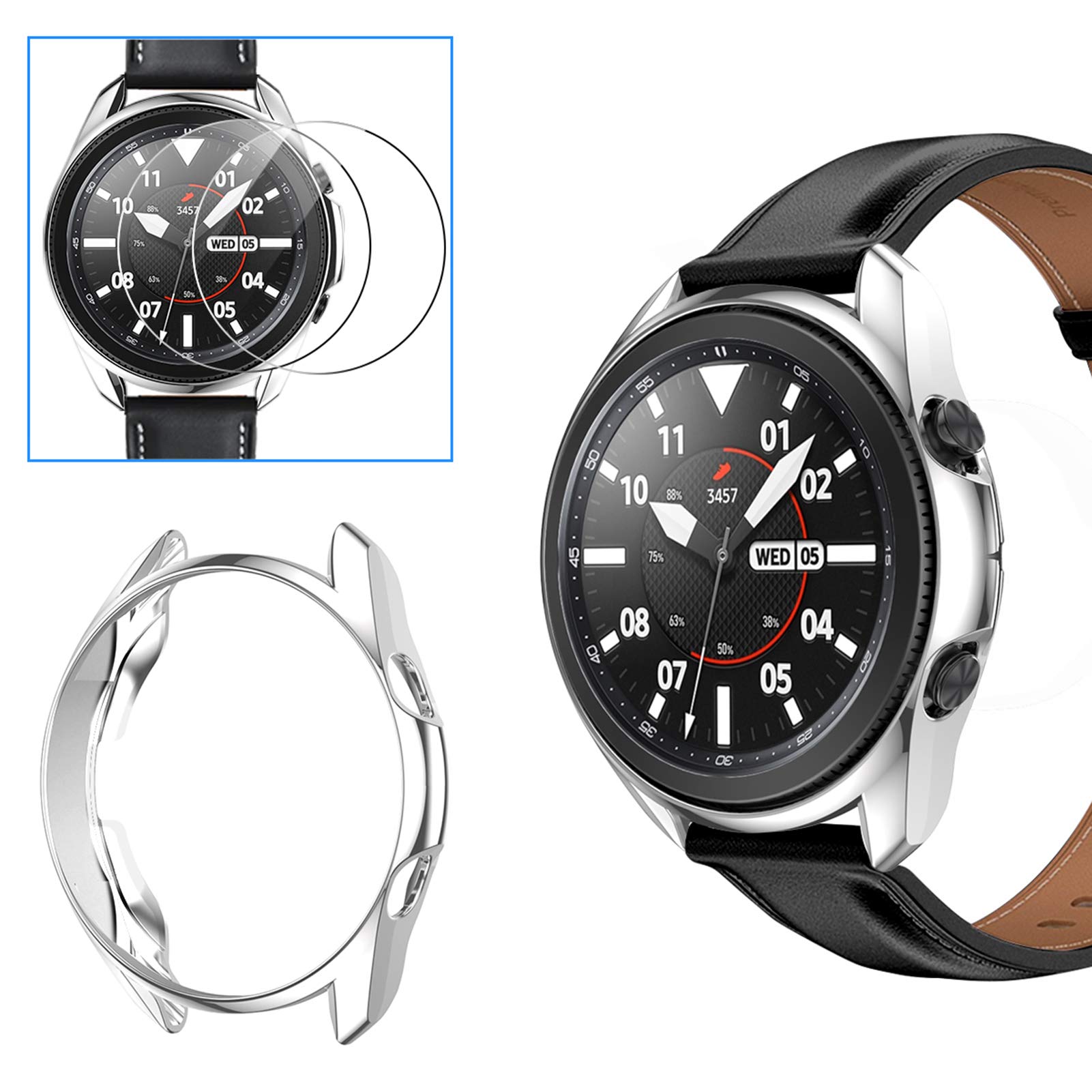 [2+1 Pack] Compatible Samsung Galaxy Watch 46mm Case with Screen Protector, Haojavo Soft TPU Cover Protective Bumper Shell + Tempered Glass Screen Protector Film for Samsung Galaxy Watch 46mm