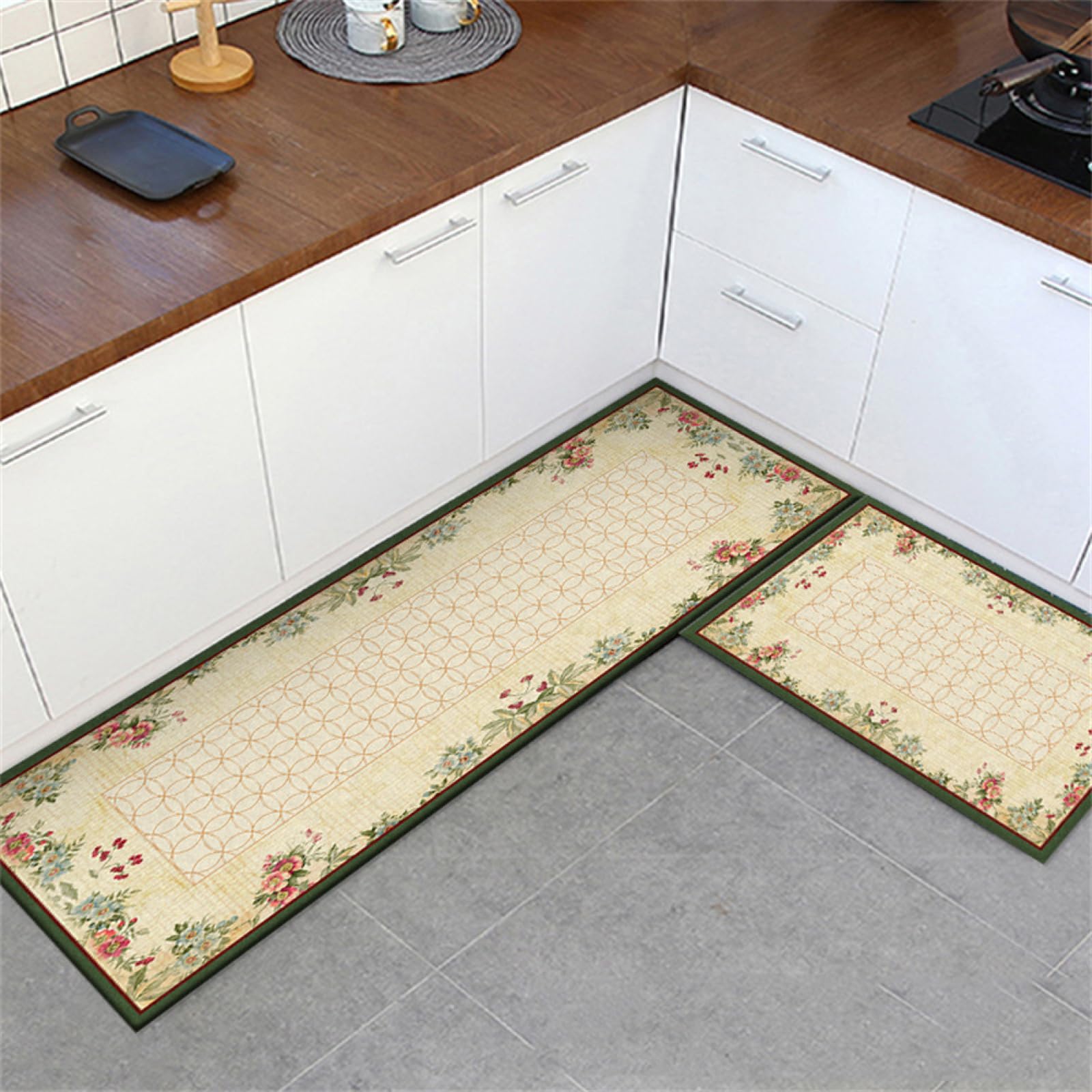 KüChenläUfer KüChenmatte 45x120cm, KüChenteppich Waschbar rutschfest, Teppich LäUfer Flur FußMatte Badematten, Wasser öL Aufnehmen Teppich KüChe Set für KüChe Wohnzimmer, Badezimmer Beige
