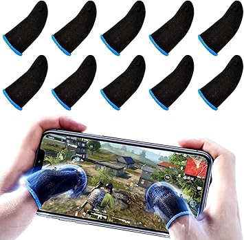 Cerlink Mobile Gaming Finger Sleeves Pubg Thumb Gloves Anti-Slip Sweat-Proof Professional Touch Screen Thumbs Finger Sleeve for Pubg Mobile Phone Game (Pack of-10Pcs)