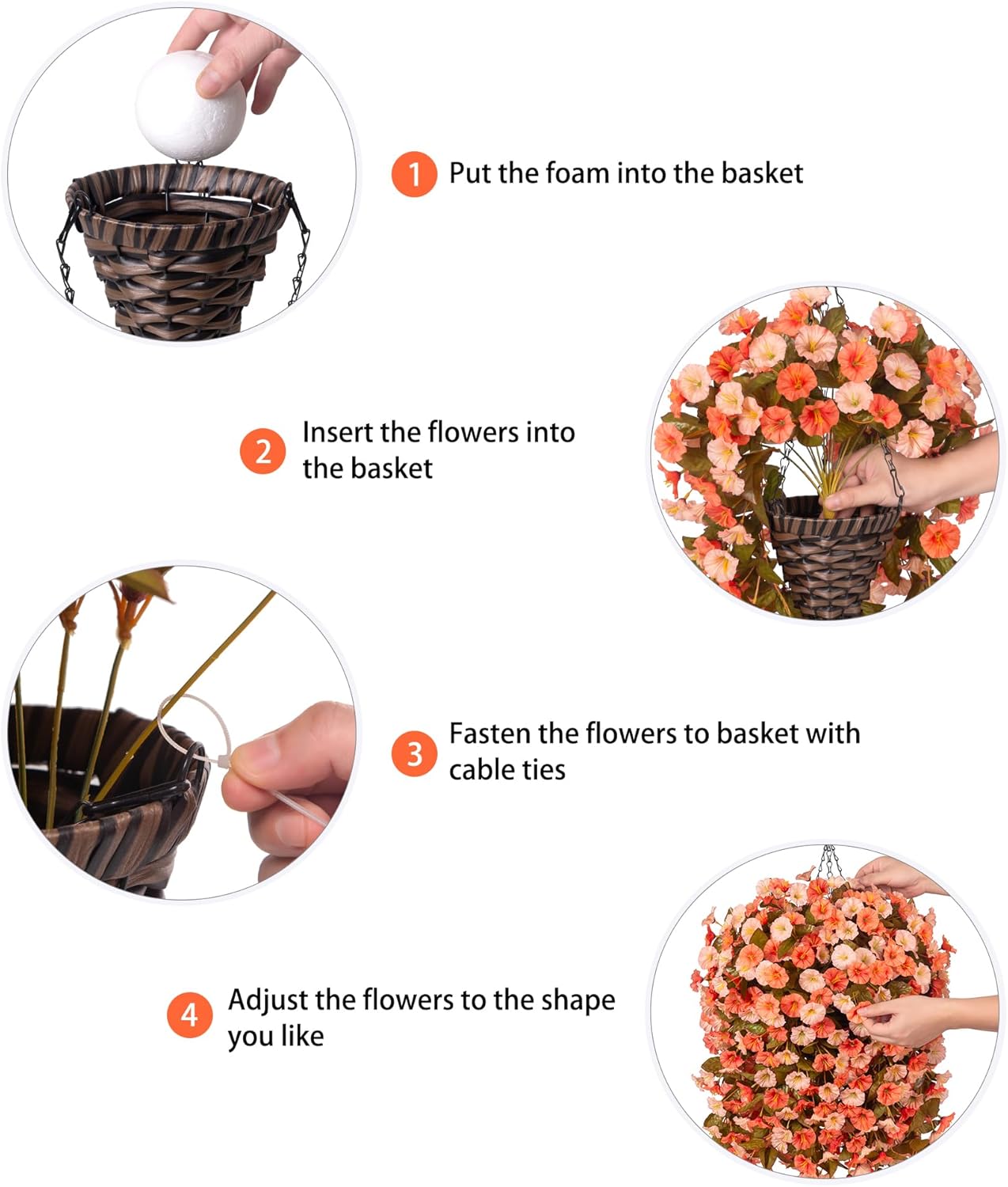 Artificial Fall Hanging Flowers Plants with Baskets for Outdoor Autumn Decoration,Fake Faux Silk Morning Glory Flowers Arrangement Planter for Home Indoor Outside Porch Patio Decor - Image 5