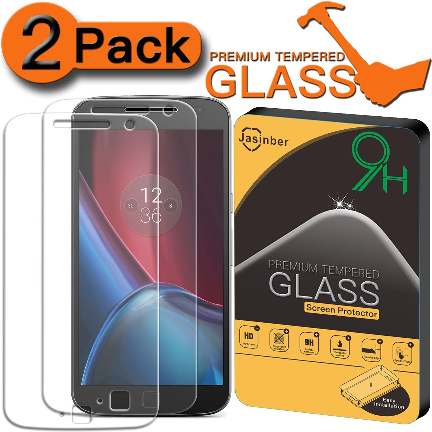 [2-Pack] Moto G4 Plus Screen Protector, Jasinber [Tempered Glass] Screen Protector for Moto G Plus 4th Gen with 9H Hardness/Anti-Scratch/Anti-Fingerprint/Bubble Free