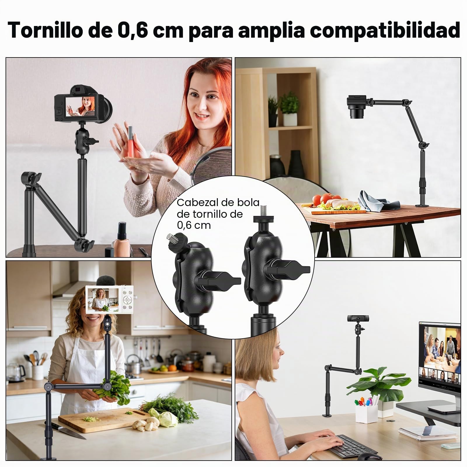Soporte de cámara de escritorio superior, soporte de montaje para cámara web de 31 pulgadas con tornillos de 1/4 pulgadas, abrazadera C ajustable de 360° para cámaras DSLR, luz de anillo,