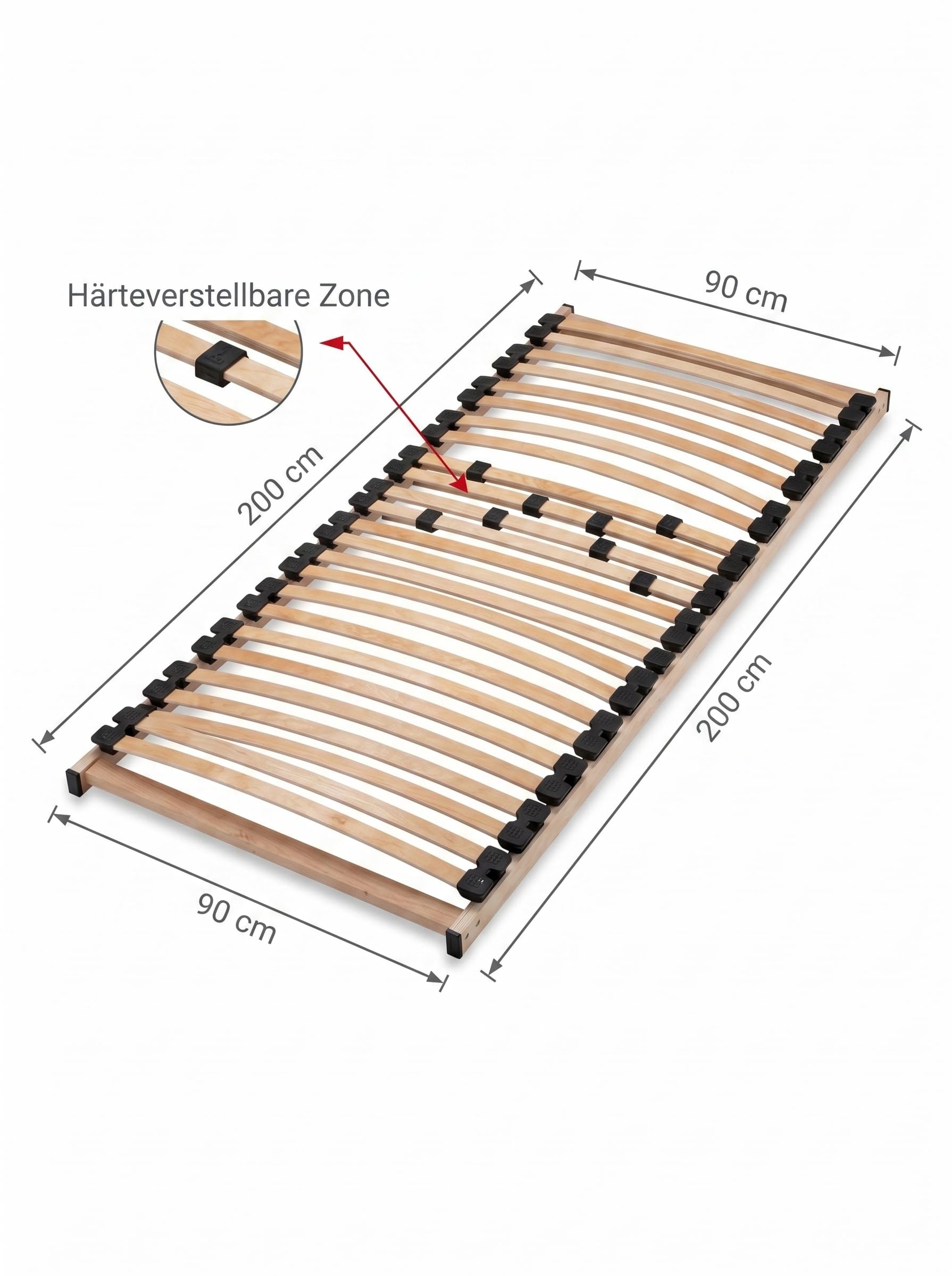 LEO BASIC Lattenrost 26 Leisten mit 8 Schieber 90x200 cm Buche/Birke