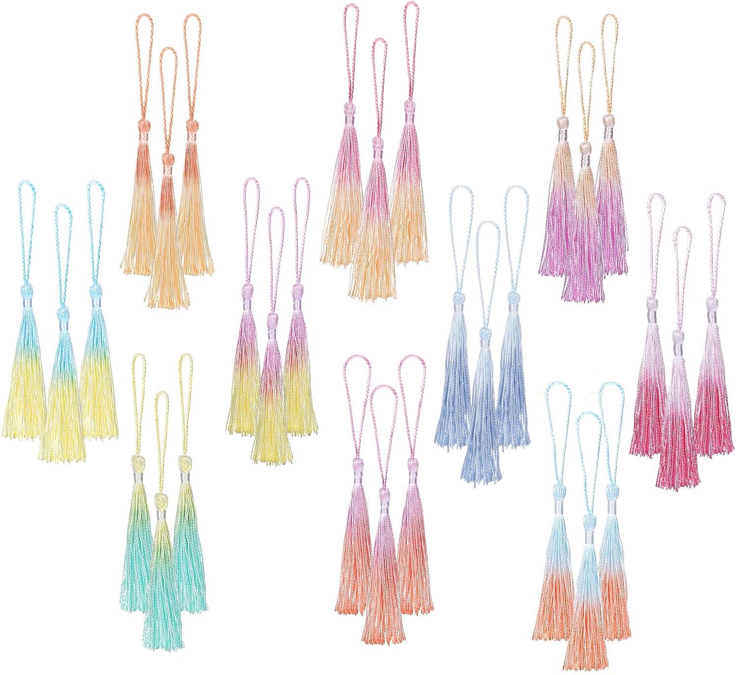30pcs Bookmark Tassels Mini Tassels for Crafts Bookmark 10 Colorful Tassel for Handmade Silk Silky Soft Tassel with Cord Loops Handmade for Jewelry Making DIY 13cm/5-Inch