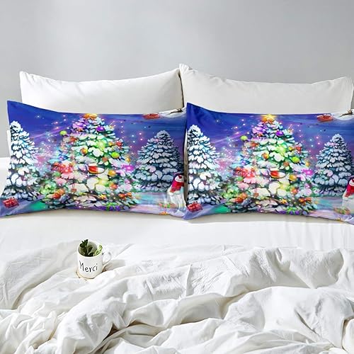 Miniatura 3 de Juego de funda de edredón de regalos de Papá Noel, juego de ropa de cama con temática de Feliz Navidad, árboles de Navidad, alce, campanas de copo