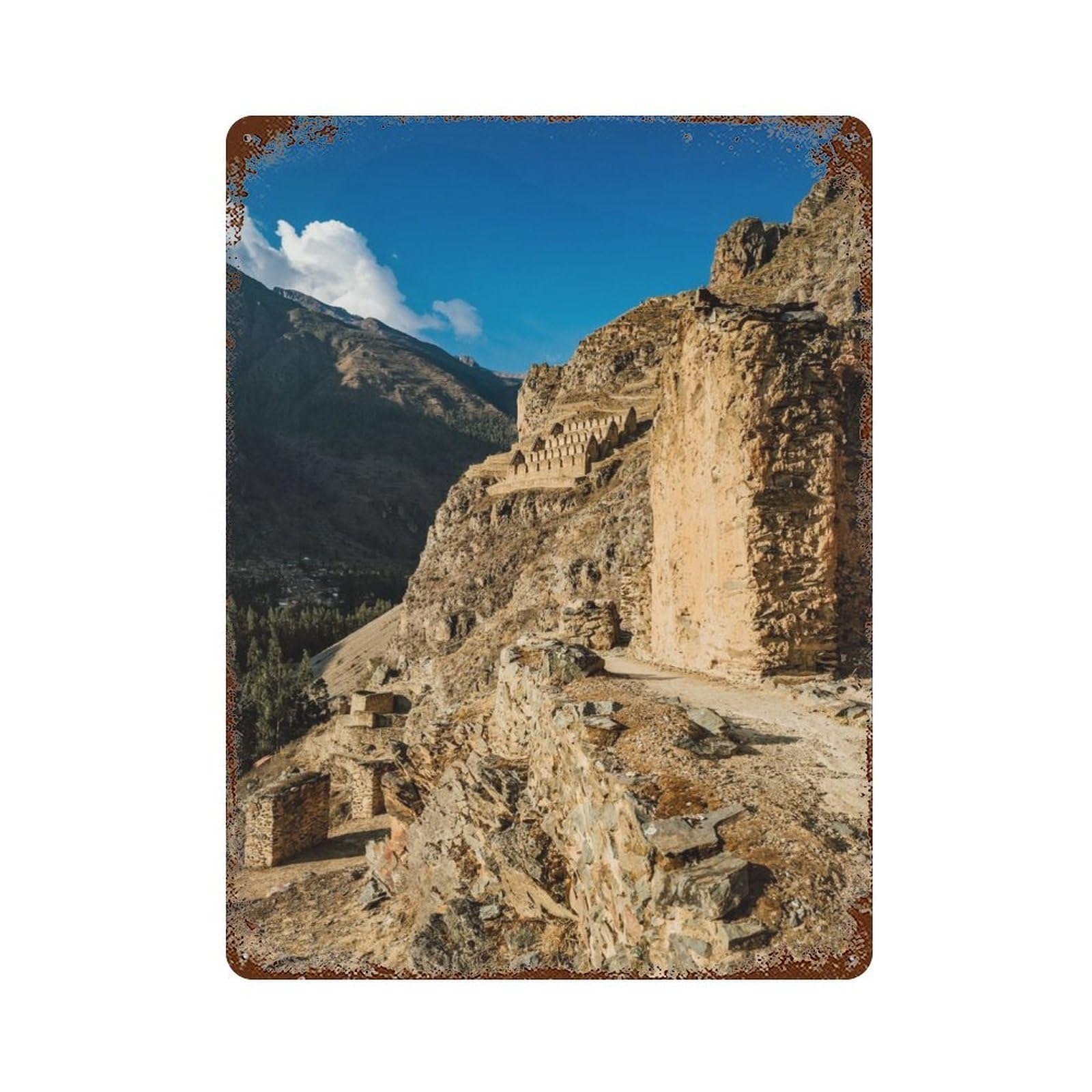 Ollantaytambo Decorative Tin Sign 15.7"x11.8", Retro Wall Decor for Living Room, Hallway And Home Decor