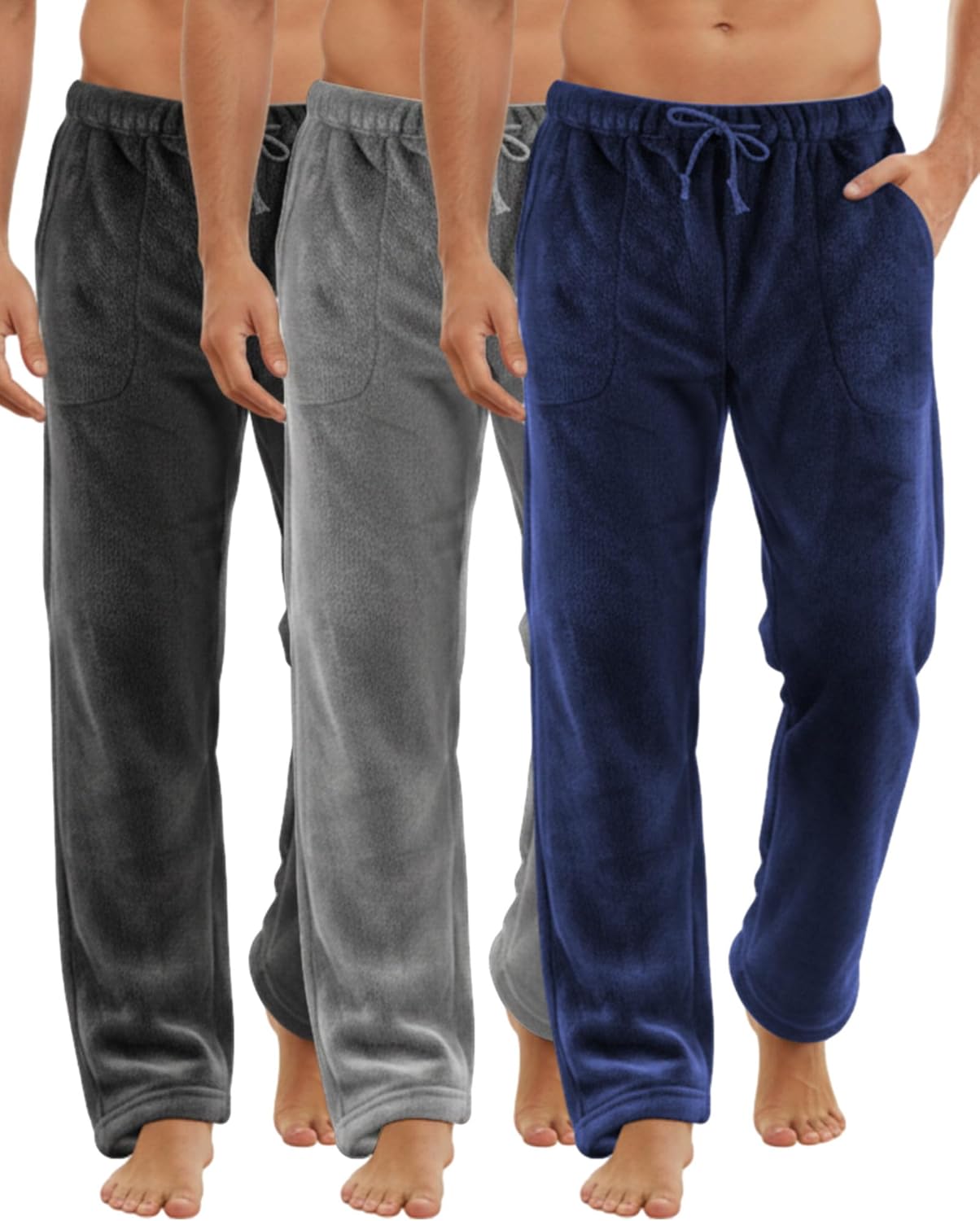 3 Pack Men Plush Warm Pajama Pants Fluffy Soft Fleece Lounge Sleepwear Fluffy Soft Fleece Sleep Pant with Pockets