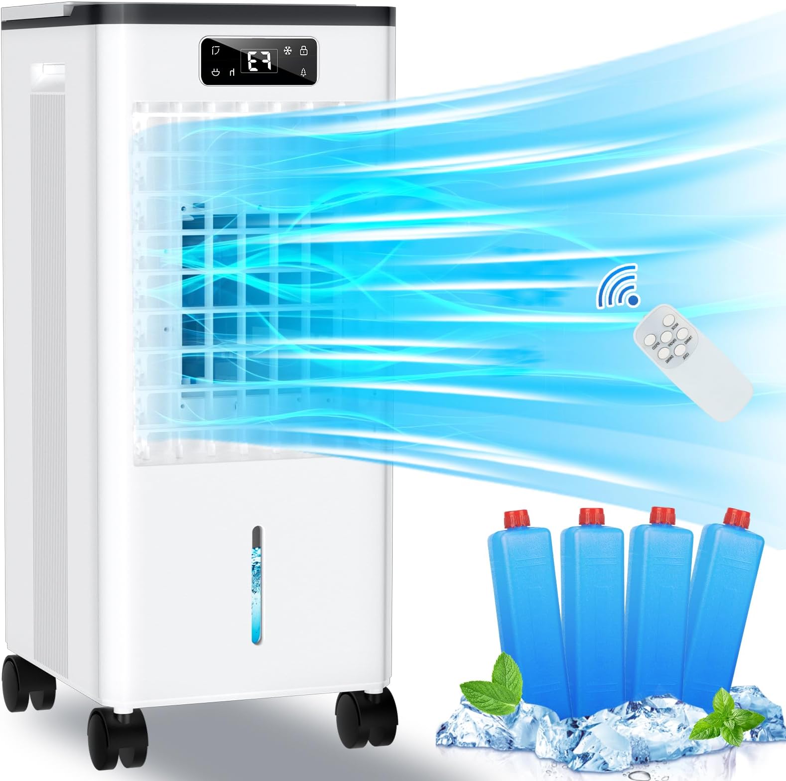 MELOPHY Portable Air Conditioners, Fast Cooling Evaporative Air Cooler, Portable AC for Room w/Lock, 4 Mode/3 Speed/Timer, 1.5 Gal Swamp Cooler with Remote, Windowless Air Conditioner
