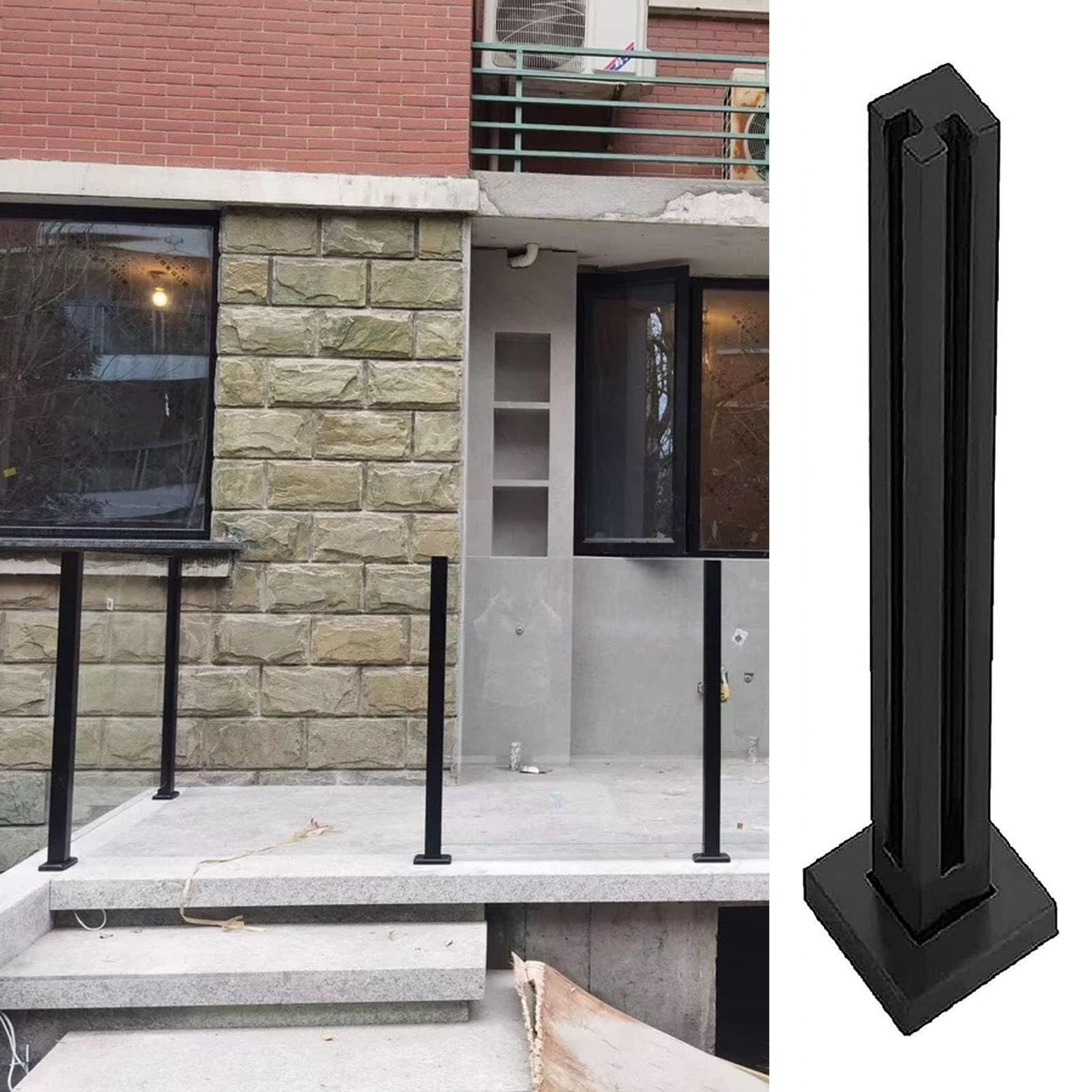 Poteau de garde-corps en verre noir, balustre design haut de gamme pour balcon moderne