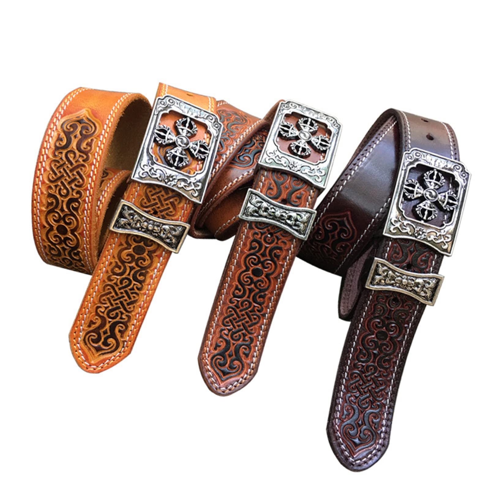 Cowgirl Western Cowgirl Country Country Fashion Style Floral Incised Incisione Full Grain Cintura in pelle genuina 38 mm per pantaloni jeans