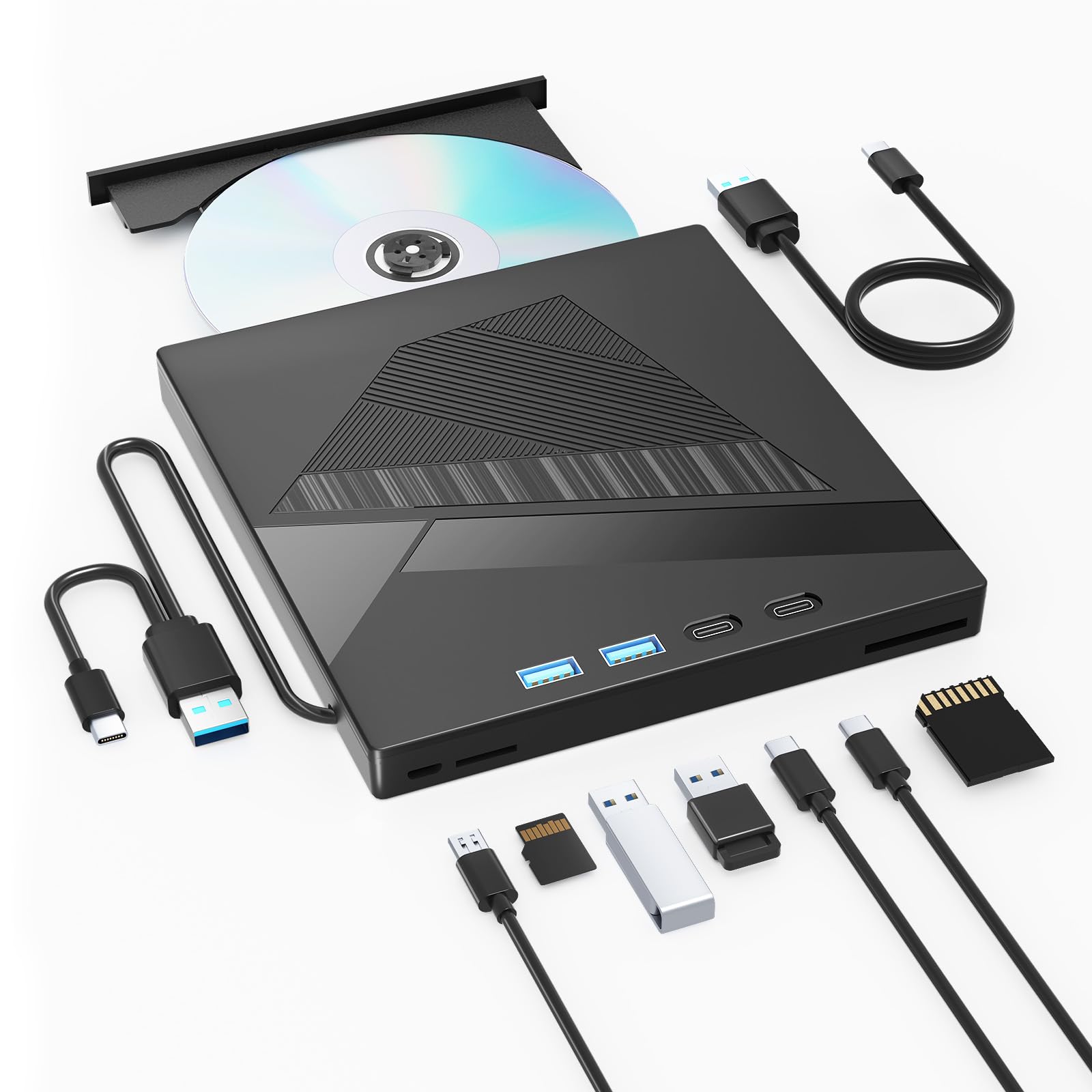 7-in-1 External CD/DVD Drive for Laptop, USB3.0 Type-C DVD Player Portable CD Disk Drive， Compatible with Latptop PC Windows XP/7/8/10, Linux Mac OS-image-47