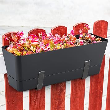 Skelang 3 Pcs Rectangular Plant Pot, 12 Flower Planter Box, Windowsill Container for Succulent, Herb, Vegetable (Black)