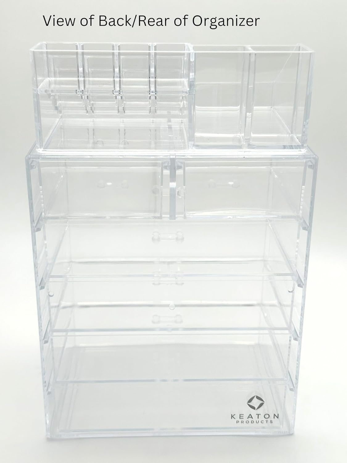 Acrylic Makeup and Jewelry Organizer. Multilevel with Drawers and Removable Topper.