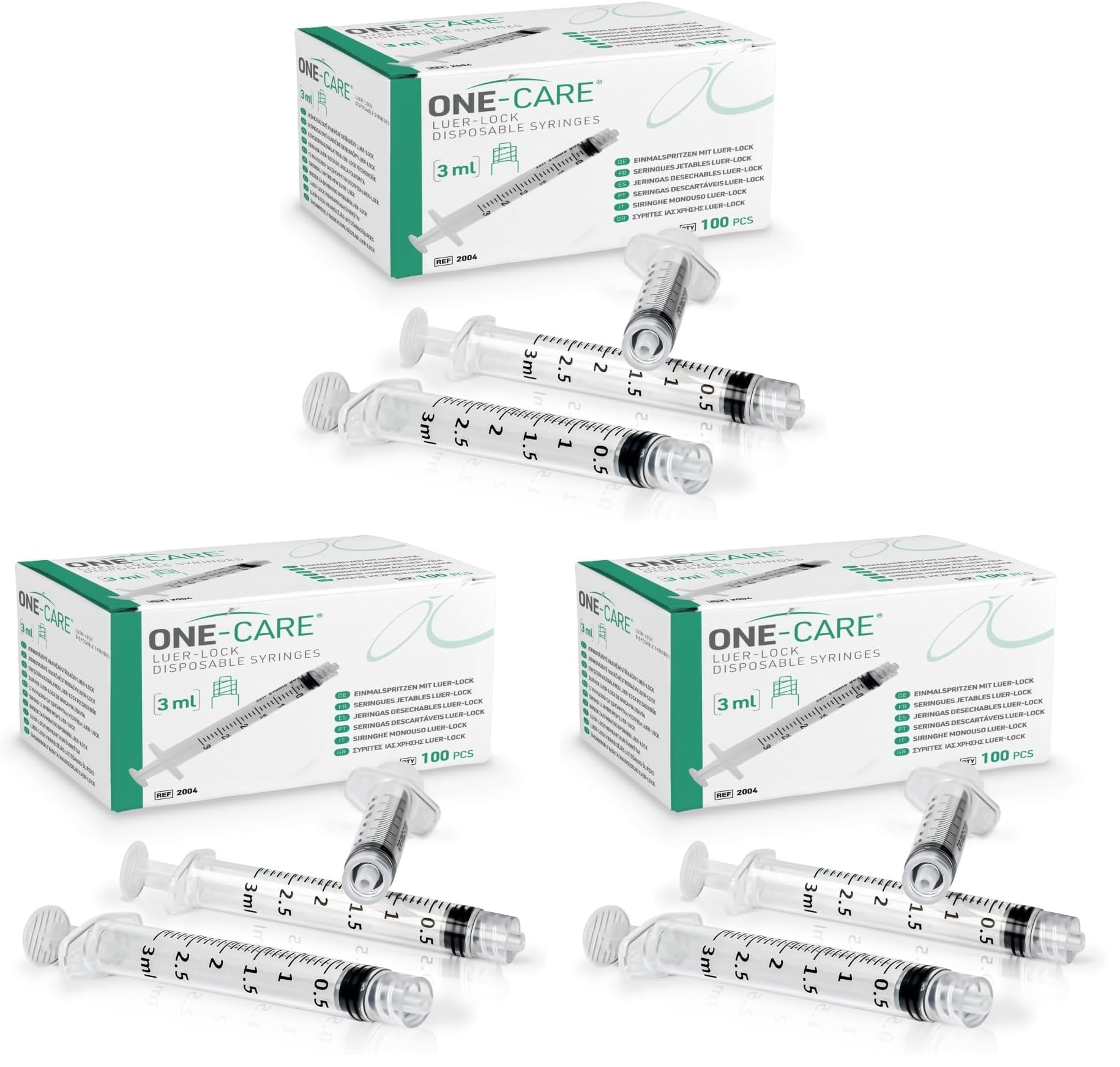 ONE-CARE 3ml Luer-Lock Syringes, Sterile, 100/bx Blister-Packed Syringes 3cc (Pack of 3)