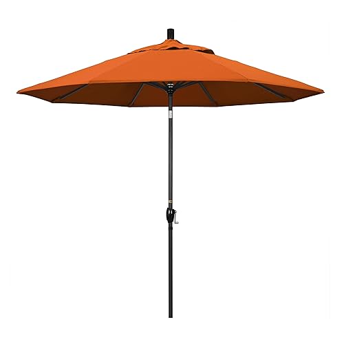 9' Round Aluminum Market Umbrella, Crank Lift, Push Button Tilt,