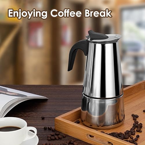 Miniatura 6 de Cafetera de café expreso para estufa, 3.4 fl oz, 2 tazas, cafetera italiana de acero inoxidable para cocinas de inducción