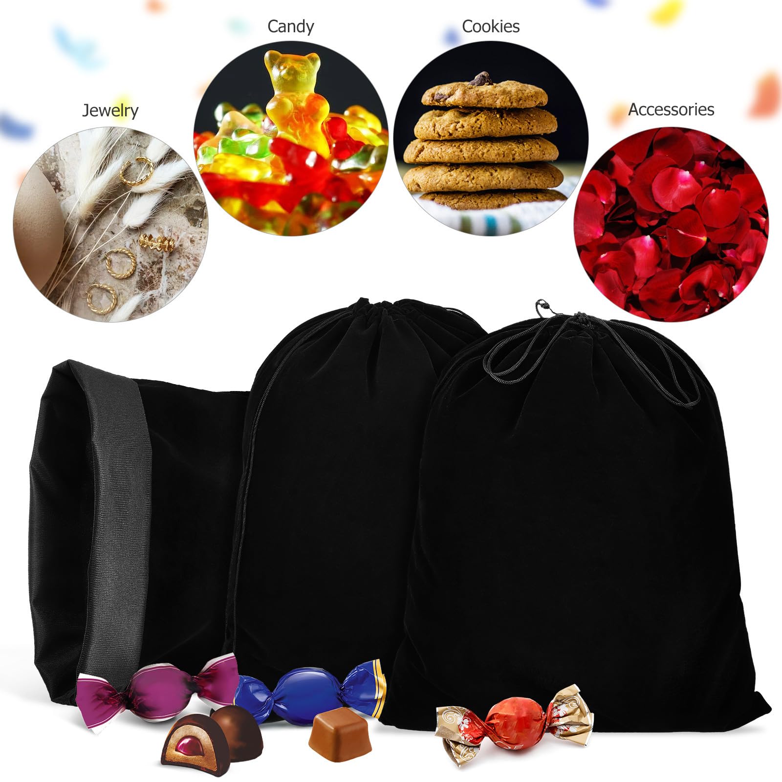 IMIKEYA 10 Stück Schwarze Flanellbeutel mit Kordelzug 30X40cm Wiederverwendbare Stoffbeutel für Geschenke und Zubehör für Geburtstag und Weihnachten