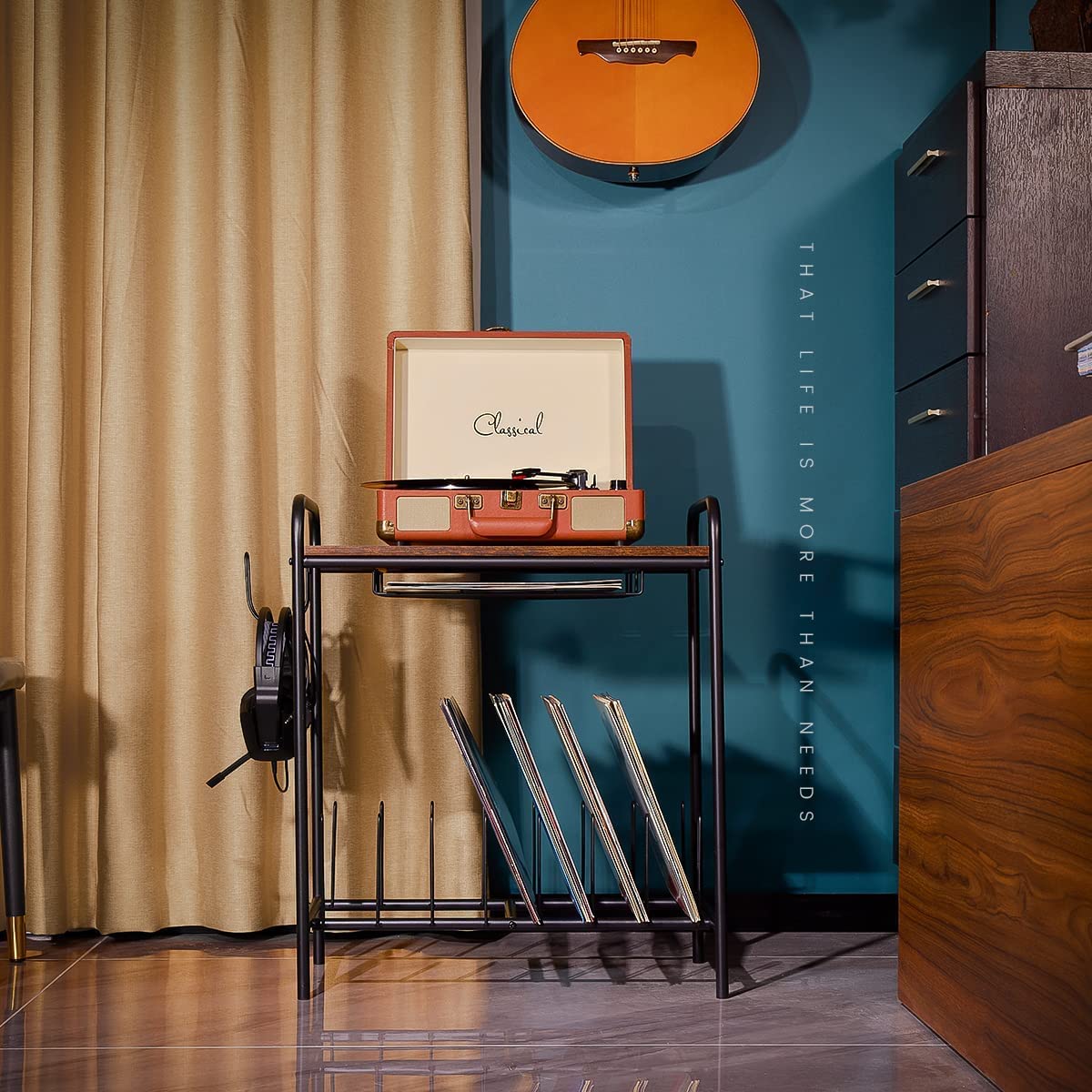 Akifi Craft Stand, Turntable Table With Record Storage, Vintage Wooden Player Stand (MagS:: Black)-image-48