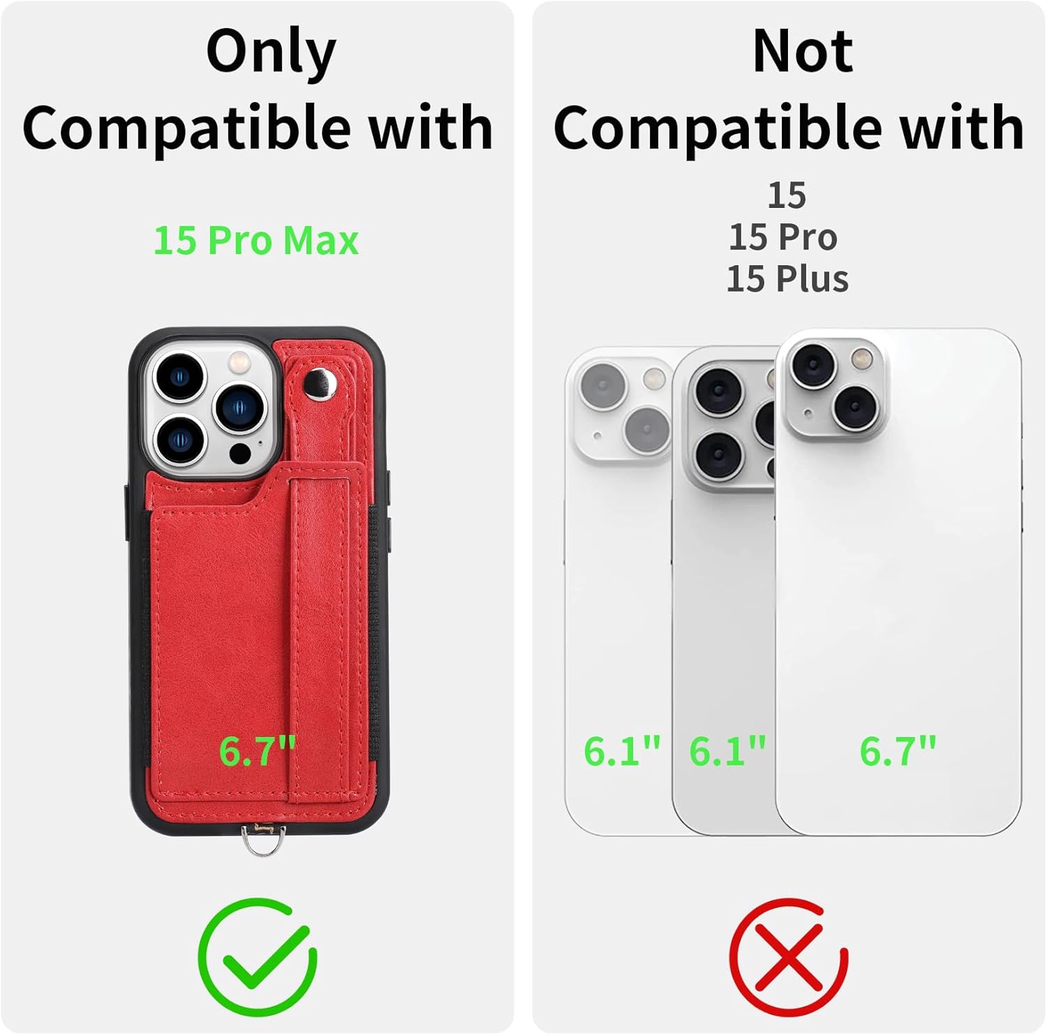 TOOVREN Phone Cover Compatible with iPhone 15 Pro Max Case with Wallet Strap Card Holder Stand Leather Cover Fits iPhone 15 Pro Max Wallet Case Lanyard for Women & Men 6.7 Inch Red - Image 2