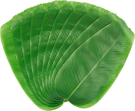 Artificial Banana Leaves Placemats 10 Pack Waterproof for Table Runner Decor Jungle Luau Party Green