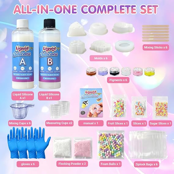 Squishy Making Kit, Squishy Toys, Make Your Own Squishies, 500ml All-in-one Beginner Kit for Squishy Maker, Squishy Maker Craft Kit with 1:1 Liquid Silicon, Cute Molds, Christams Gifts
