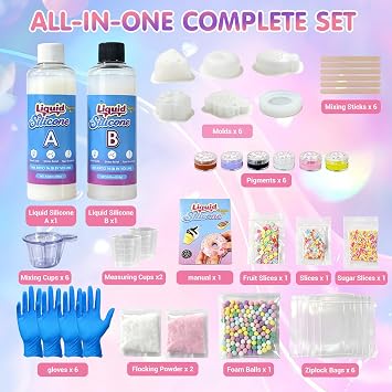 Squishy Making Kit, Squishy Toys, Make Your Own Squishies, 500ml All-in-one Beginner Kit for Squishy Maker, Squishy Maker Craft Kit with 1:1 Liquid Silicon, Cute Molds, Christams Gifts