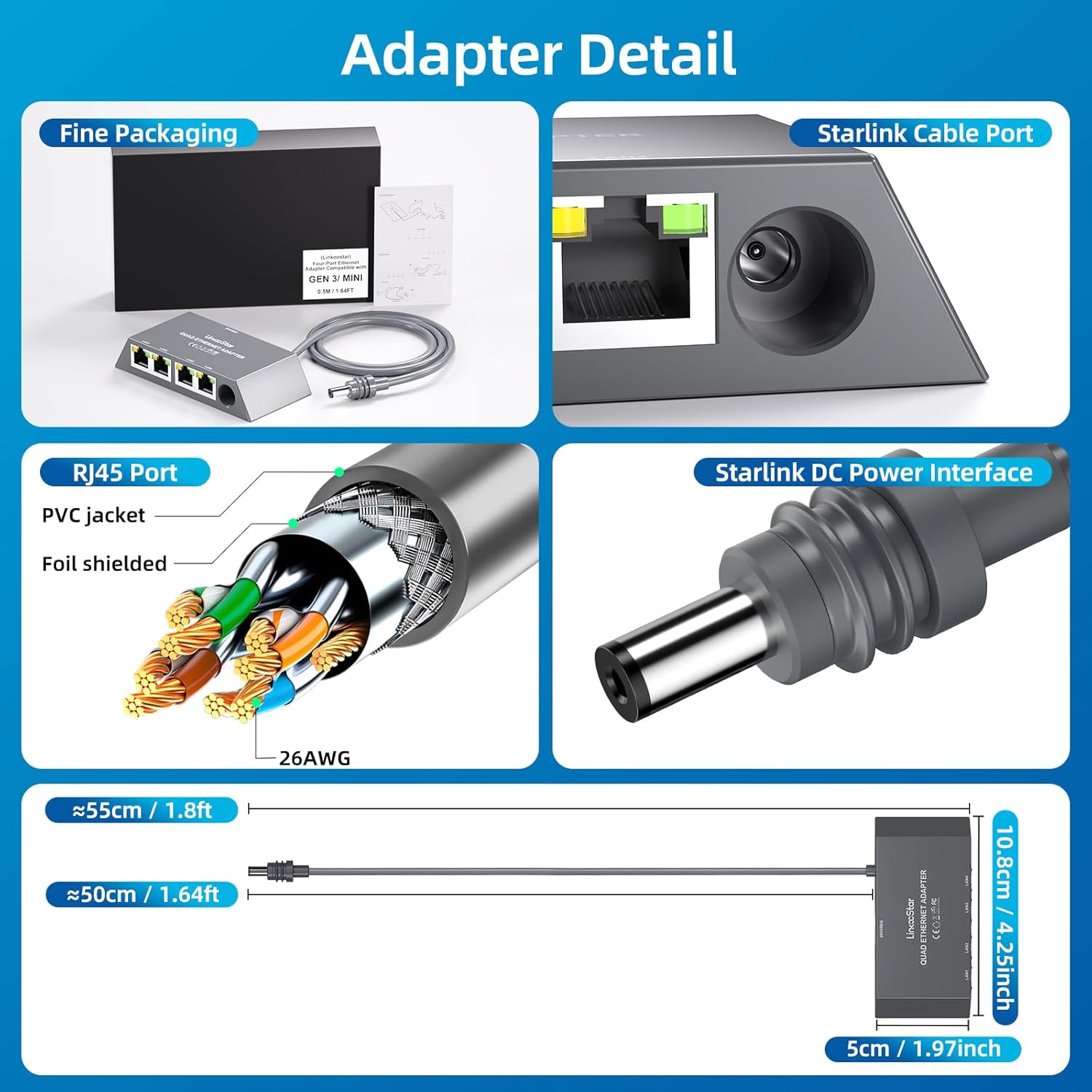 Multi Ports Starlink Mini/Starlink Gen 3 Ethernet Adapter for Wired External Network 4-Ports Starlink Ethernet Adapter Gen 3 for 4 Devices Networked Simultaneously Stable Connection - Up to 1 Gbps