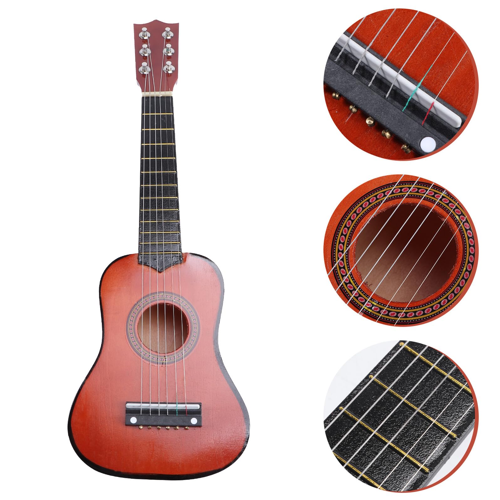 Calowa Akustyczna Gitara dla Początkujących Chłopiec Dziewczynka Drewniany Instrument Muzyczny Mini Gitara o Wygodnym Uchwycie Naturalne Brzmienie Bezpieczne Ekologiczne