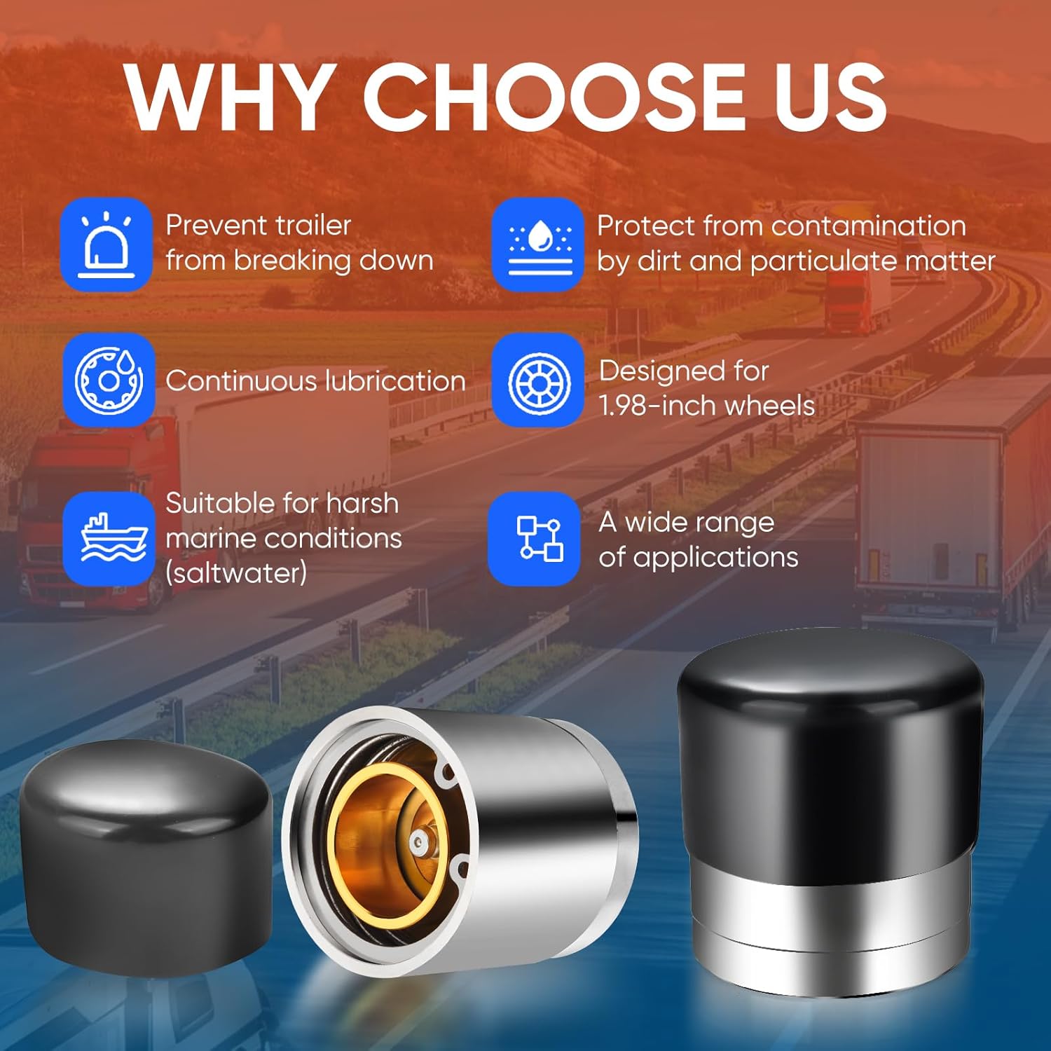 Upgrade 4 Pcs 1.98" Inch Bearing Protectors Stainless Steel+Copper with Protective Bras Trailer Bearing Dust Cap for Trailer Boat Fits Most 8 Bolt/Lug Hubs Grease Caps