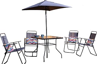 Ondis24 Juego de muebles de jardín de 6 piezas con mesa, sillas y sombrilla
