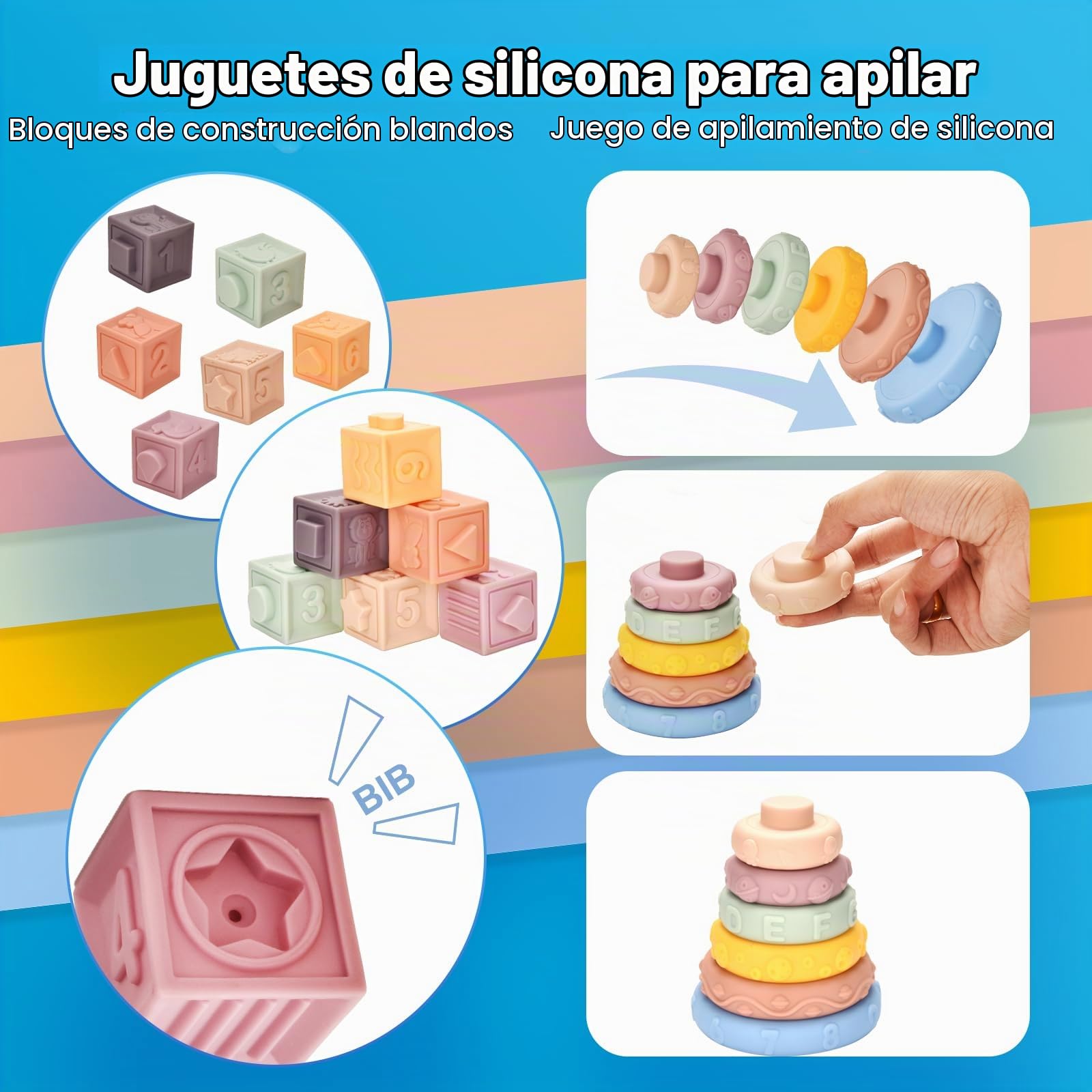 Montessori Juguete para Bebé 6 en 1 | Juguete de Habilidades Motoras, Bloques Sensoriales, Caja de Pañuelos, Juguete Educativo