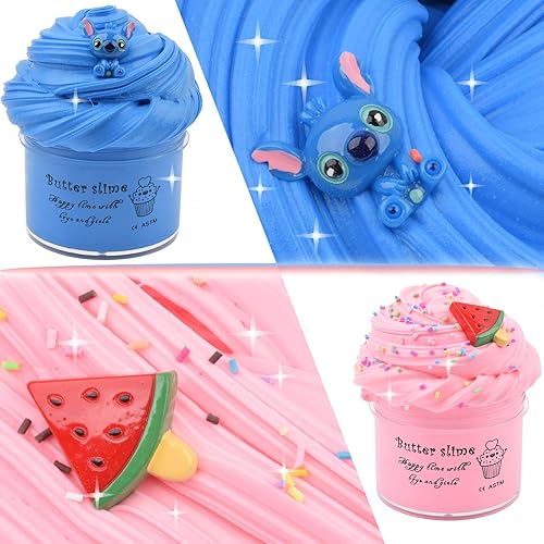 Miniatura 2 de Paquete de 2 slime de mantequilla, slime azul y rosa para regalos de fiesta de niños y niñas, juguetes de limo de mantequilla prefabricados para