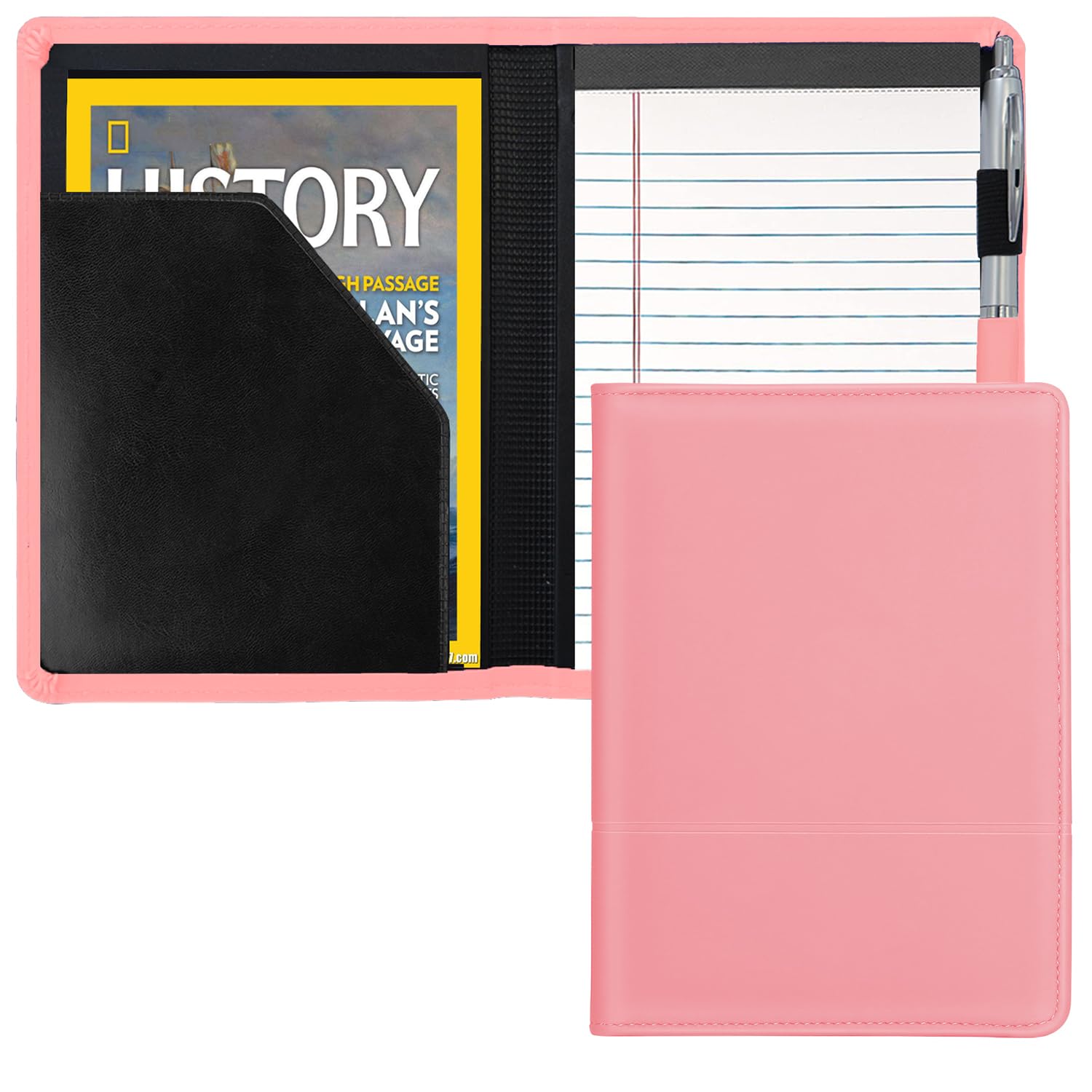 Padfolio/Portfolio Binder, Mini Padfolio Portfolio Binder 5 x 8 Legal Writing Pad, A5 Document Organizer Folder for Men Women, Light Pink