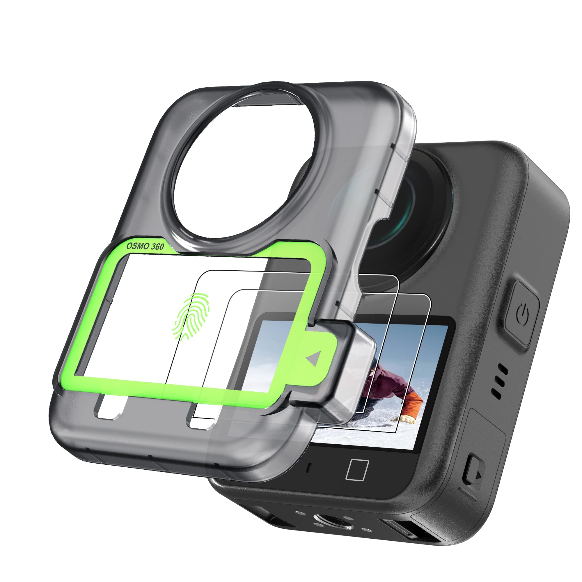 CYNOVA OSMO 360 - Pellicola protettiva per display per DJI OSMO 360, con kit di calibrazione per auto, in vetro temperato durezza 9H, per protezione DJI OSMO 360, OSMO 360, set di accessori (2 pezzi)