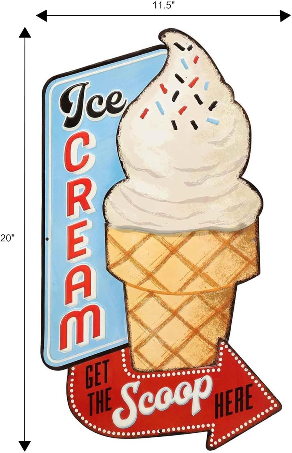 Ice Cream Get the Scoop Here Embossed Metal Sign - Vintage Diner Ice Cream Sign for Kitchen or Man Cave